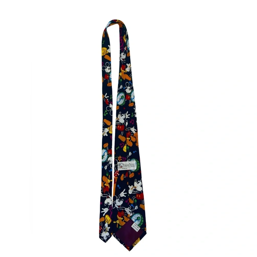 Disney Tie Mickey Mouse 100% Silk Black Band Music Clef Notes‎ Balancine Necktie